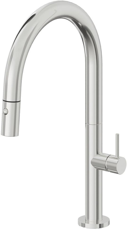 California Faucets Poetto Llave de Cocina Extraible Contemporanea con Rociador de Boton - Pico Bajo en Arco - Cromo Pulido