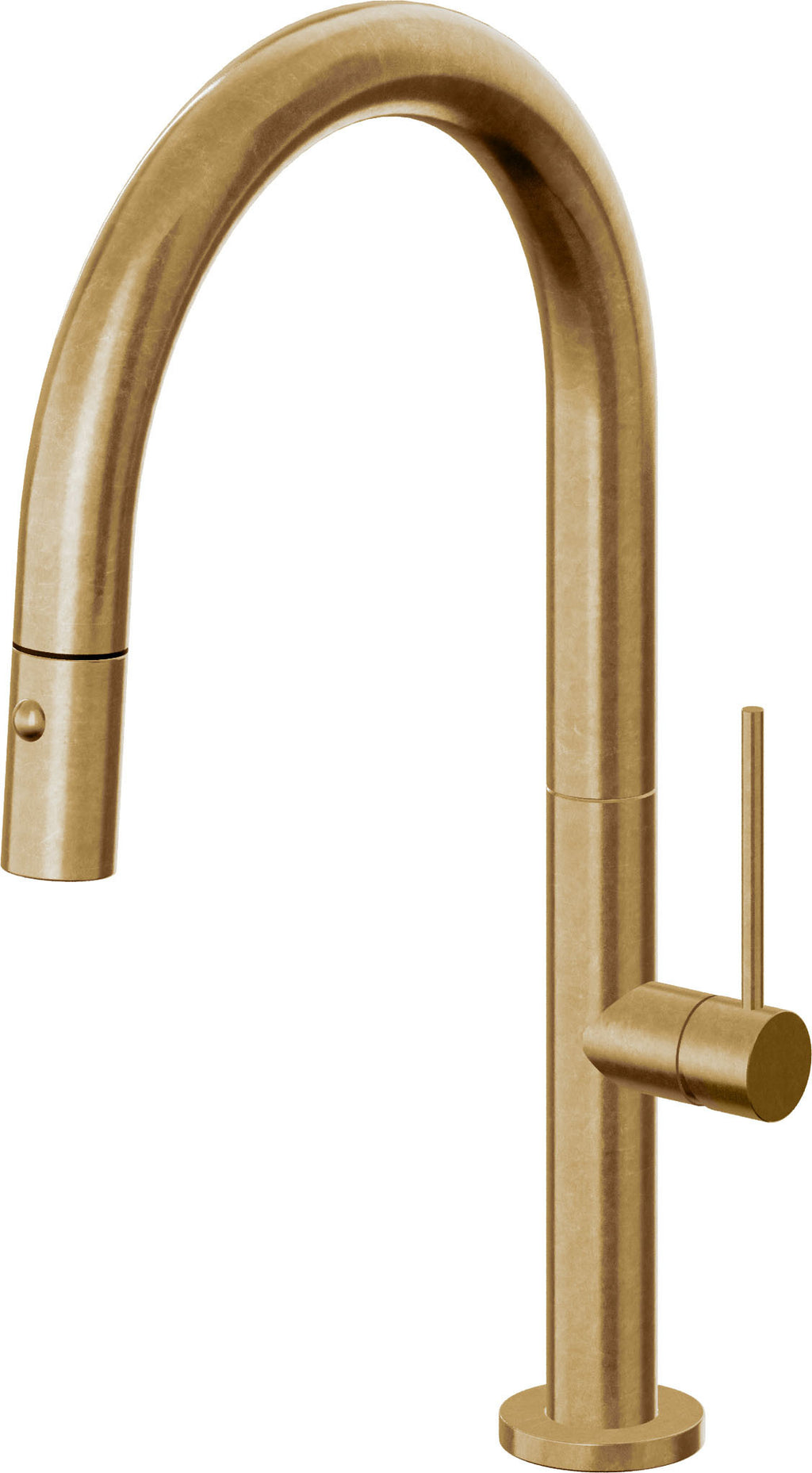 California Faucets Poetto Llave de Cocina Extraible Contemporanea con Rociador de Boton - Pico Bajo en Arco - Latón Bruñido