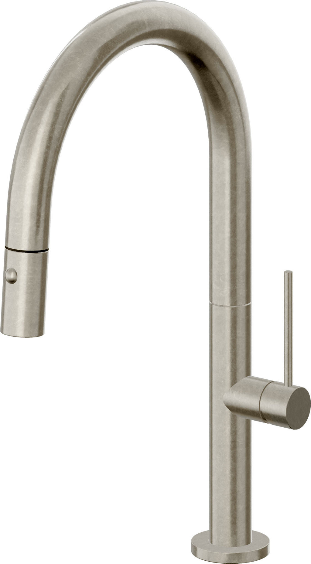 California Faucets Poetto Llave de Cocina Extraible Contemporanea con Rociador de Boton - Pico Bajo en Arco - Níquel Bruñido