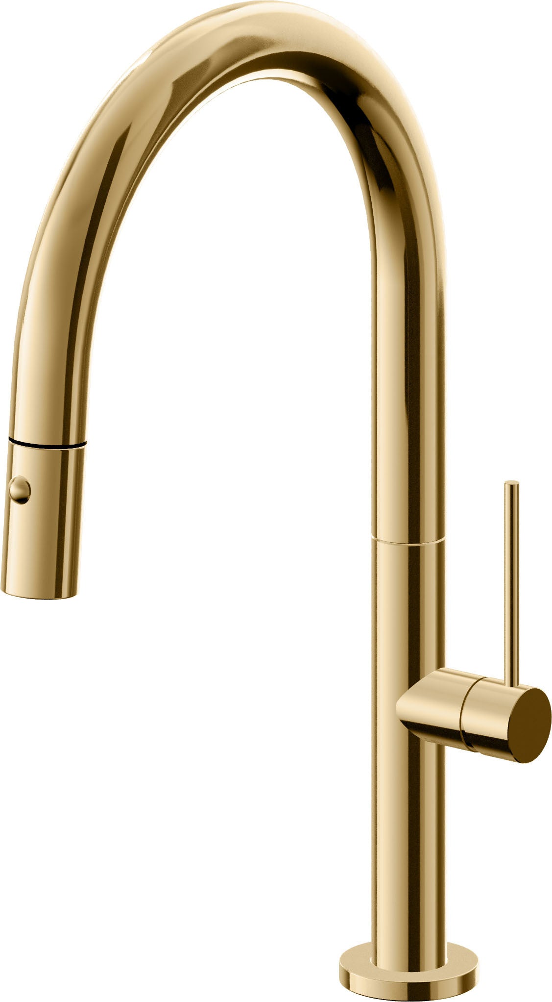 California Faucets Poetto Llave de Cocina Extraible Contemporanea con Rociador de Boton - Pico Bajo en Arco - Oro Francés