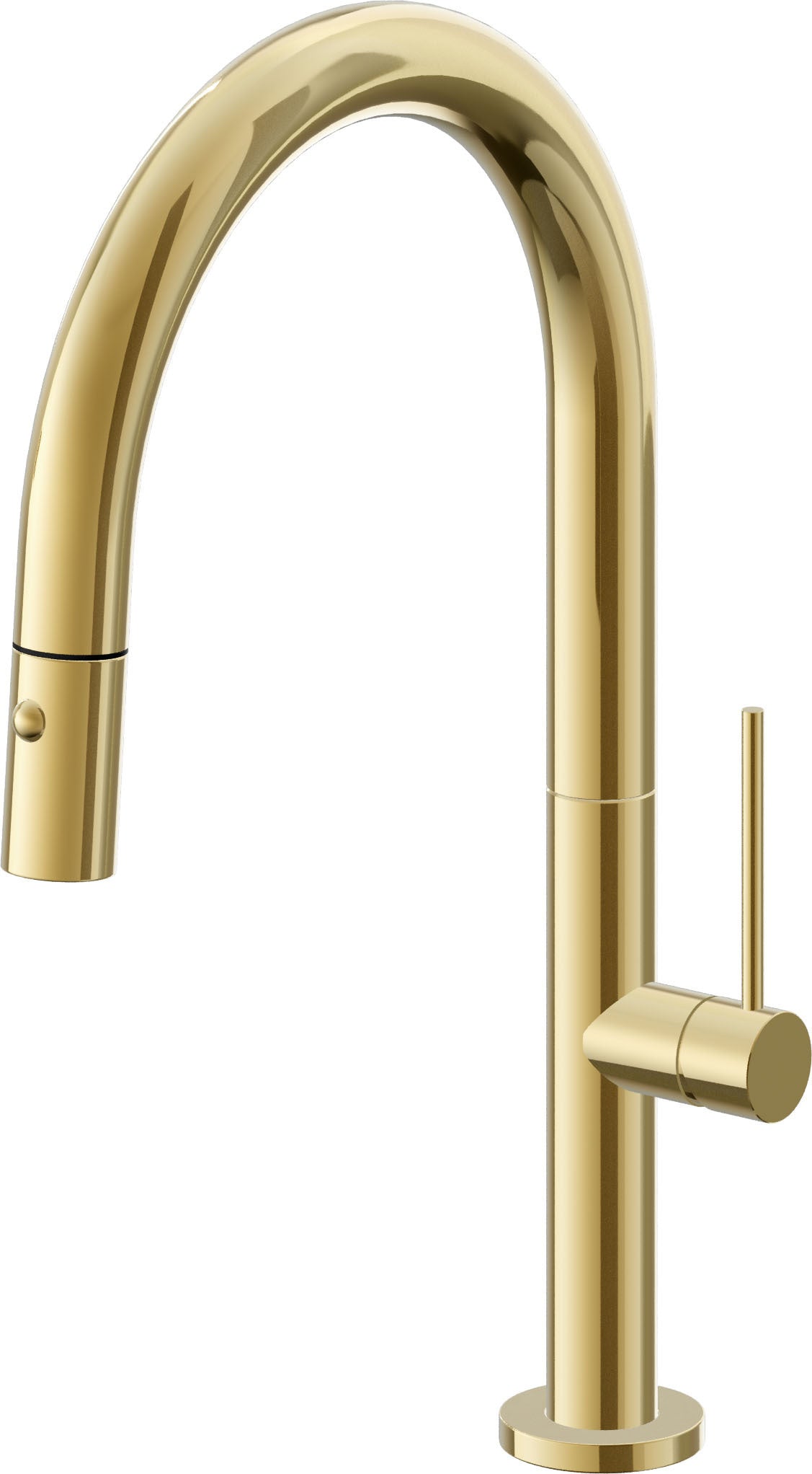 California Faucets Poetto Llave de Cocina Extraible Contemporanea con Rociador de Boton - Pico Bajo en Arco - Oro Pulido de por Vida
