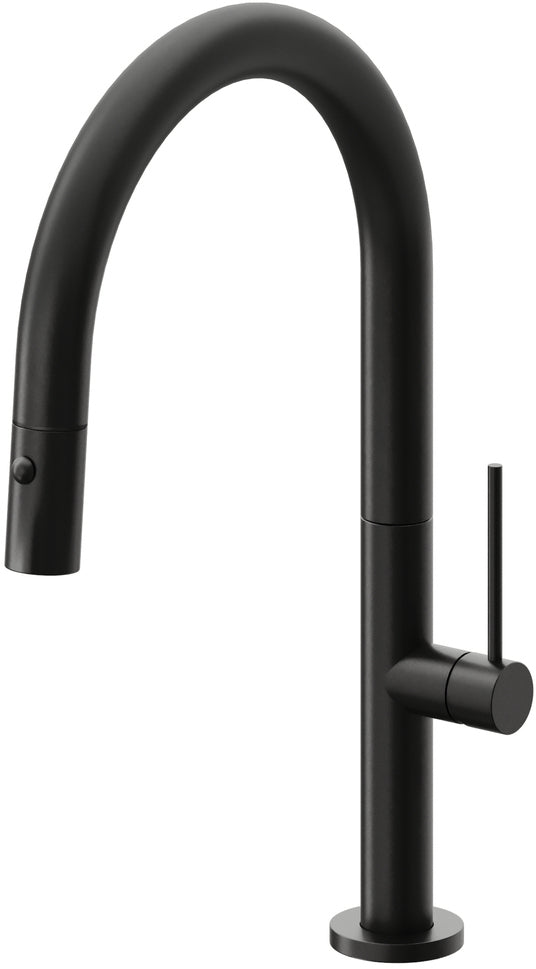 California Faucets Poetto Llave de Cocina Extraible Contemporanea con Rociador de Boton - Pico Bajo en Arco - Negro Mate