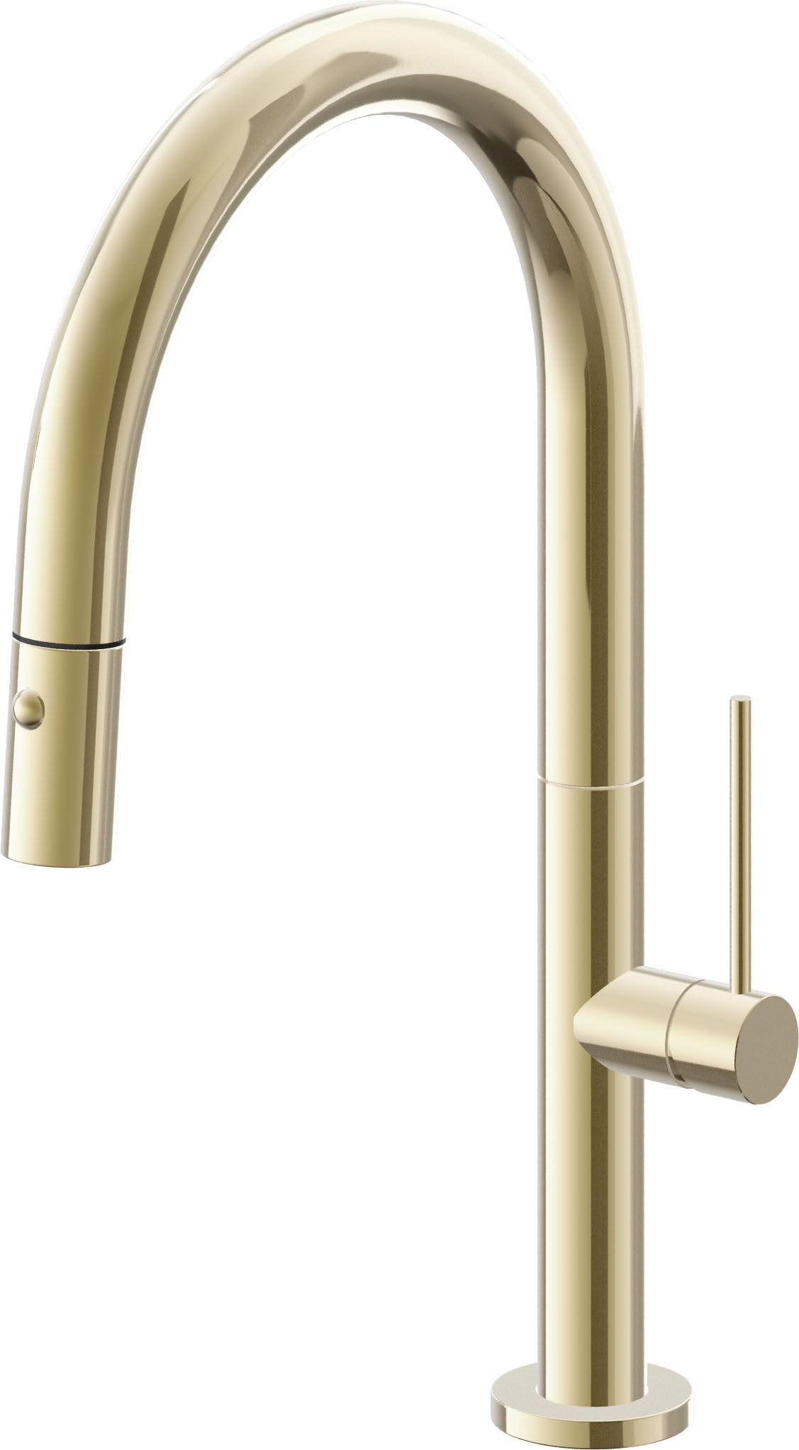 California Faucets Poetto Llave de Cocina Extraible Contemporanea con Rociador de Boton - Pico Bajo en Arco - Latón Pulido