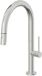 California Faucets Poetto Llave de Cocina Extraible Contemporanea con Rociador de Boton - Pico Bajo en Arco - Cromo Pulido