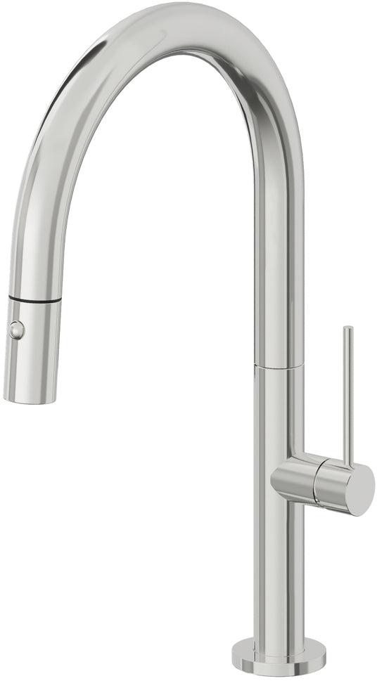 California Faucets Poetto Llave de Cocina Extraible Contemporanea con Rociador de Boton - Pico Bajo en Arco - Cromo Pulido