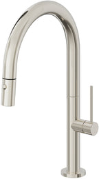 California Faucets Poetto Llave de Cocina Extraible Contemporanea con Rociador de Boton - Pico Bajo en Arco - Níquel Pulido