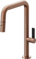 California Faucets Poetto Llave de Cocina Extraible Contemporanea con Rociador de Boton - Pico Cuadruple - Cobre Antiguo Mate