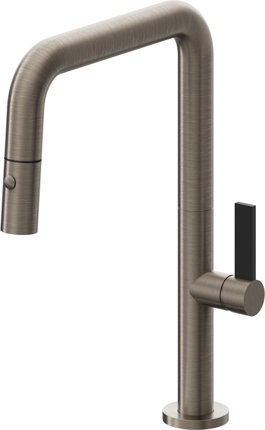 California Faucets Poetto Llave de Cocina Extraible Contemporanea con Rociador de Boton - Pico Cuadruple - Níquel Antiguo Mate
