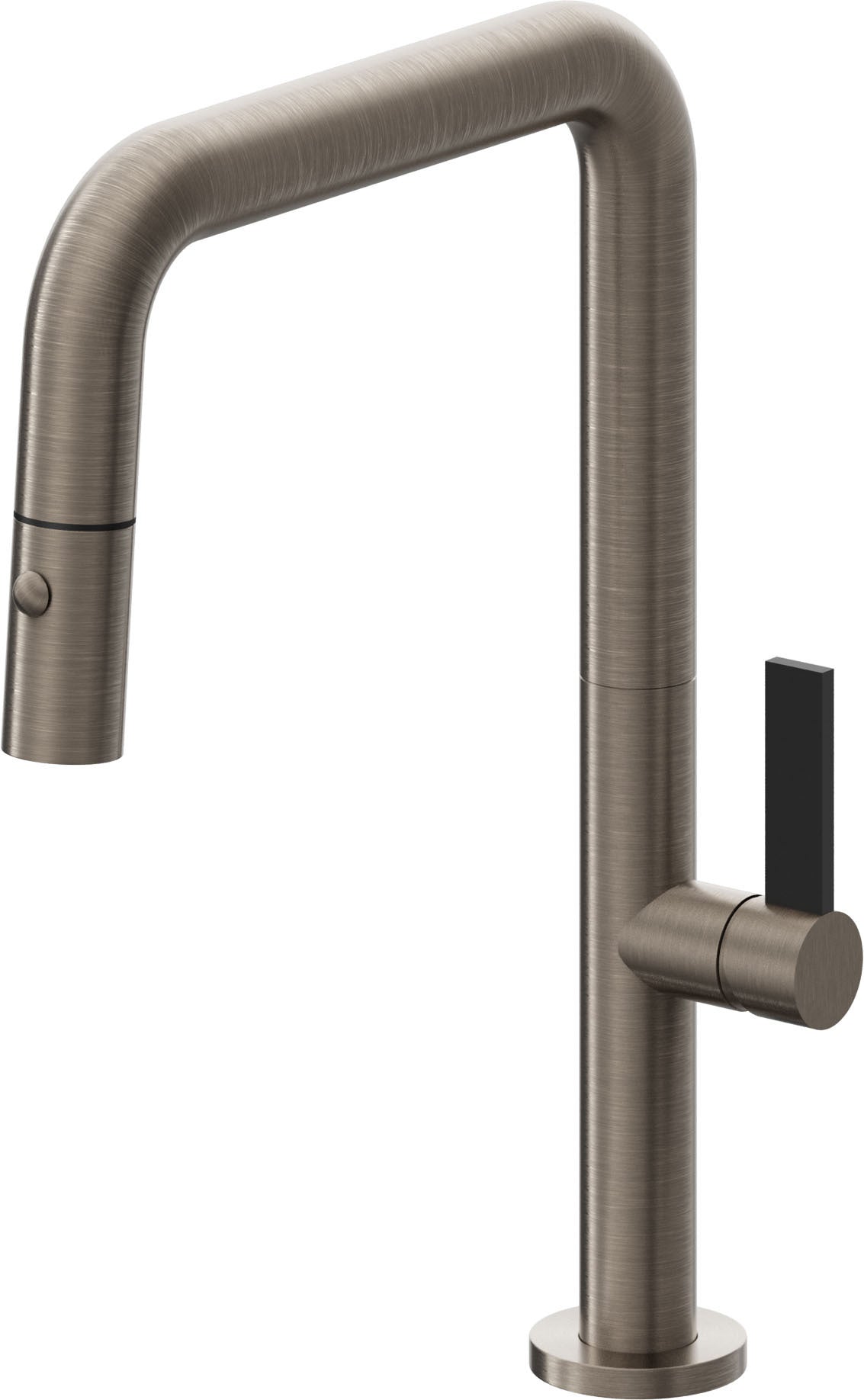 California Faucets Poetto Llave de Cocina Extraible Contemporanea con Rociador de Boton - Pico Cuadruple - Níquel Antiguo Mate