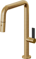 California Faucets Poetto Llave de Cocina Extraible Contemporanea con Rociador de Boton - Pico Cuadruple - Latón Bruñido