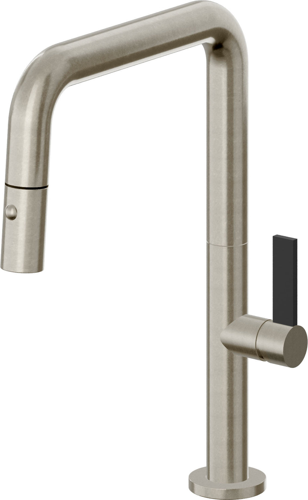 California Faucets Poetto Llave de Cocina Extraible Contemporanea con Rociador de Boton - Pico Cuadruple - Níquel Bruñido