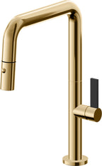 California Faucets Poetto Llave de Cocina Extraible Contemporanea con Rociador de Boton - Pico Cuadruple - Oro Francés