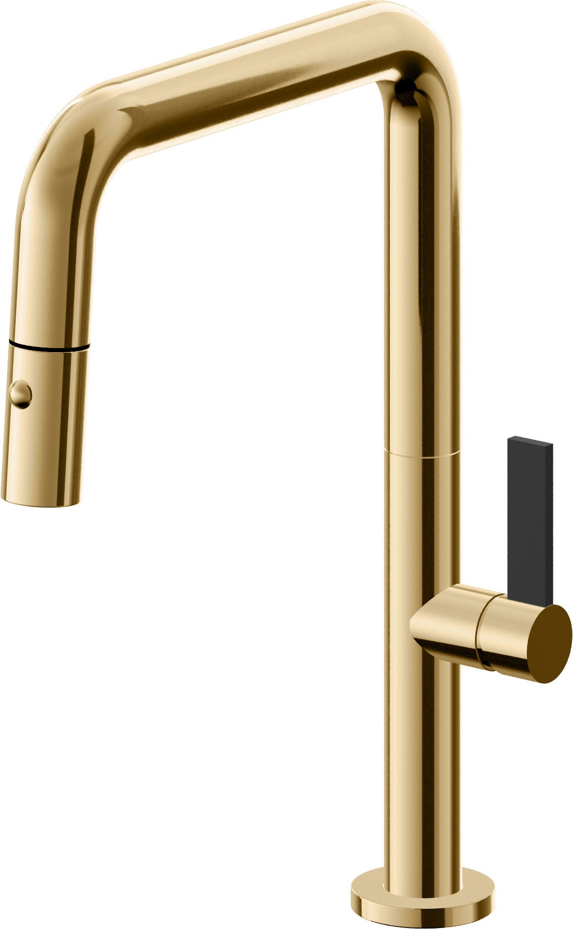 California Faucets Poetto Llave de Cocina Extraible Contemporanea con Rociador de Boton - Pico Cuadruple - Oro Francés
