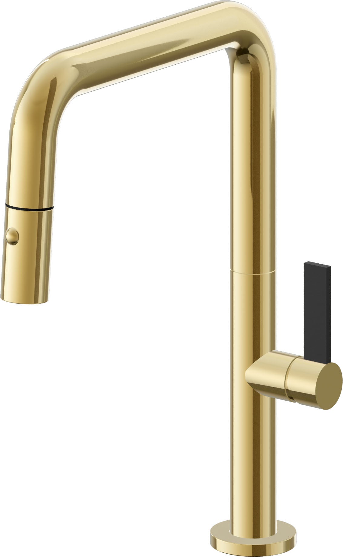 California Faucets Poetto Llave de Cocina Extraible Contemporanea con Rociador de Boton - Pico Cuadruple - Oro Pulido de por Vida