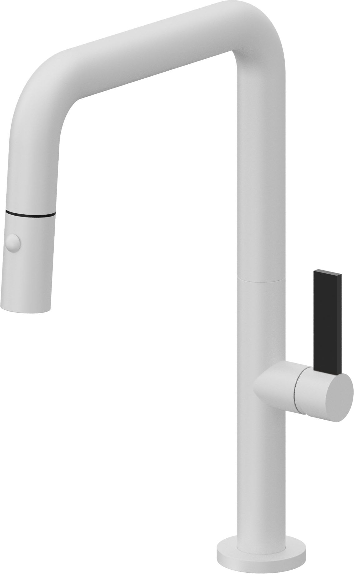 California Faucets Poetto Llave de Cocina Extraible Contemporanea con Rociador de Boton - Pico Cuadruple - Blanco Mate