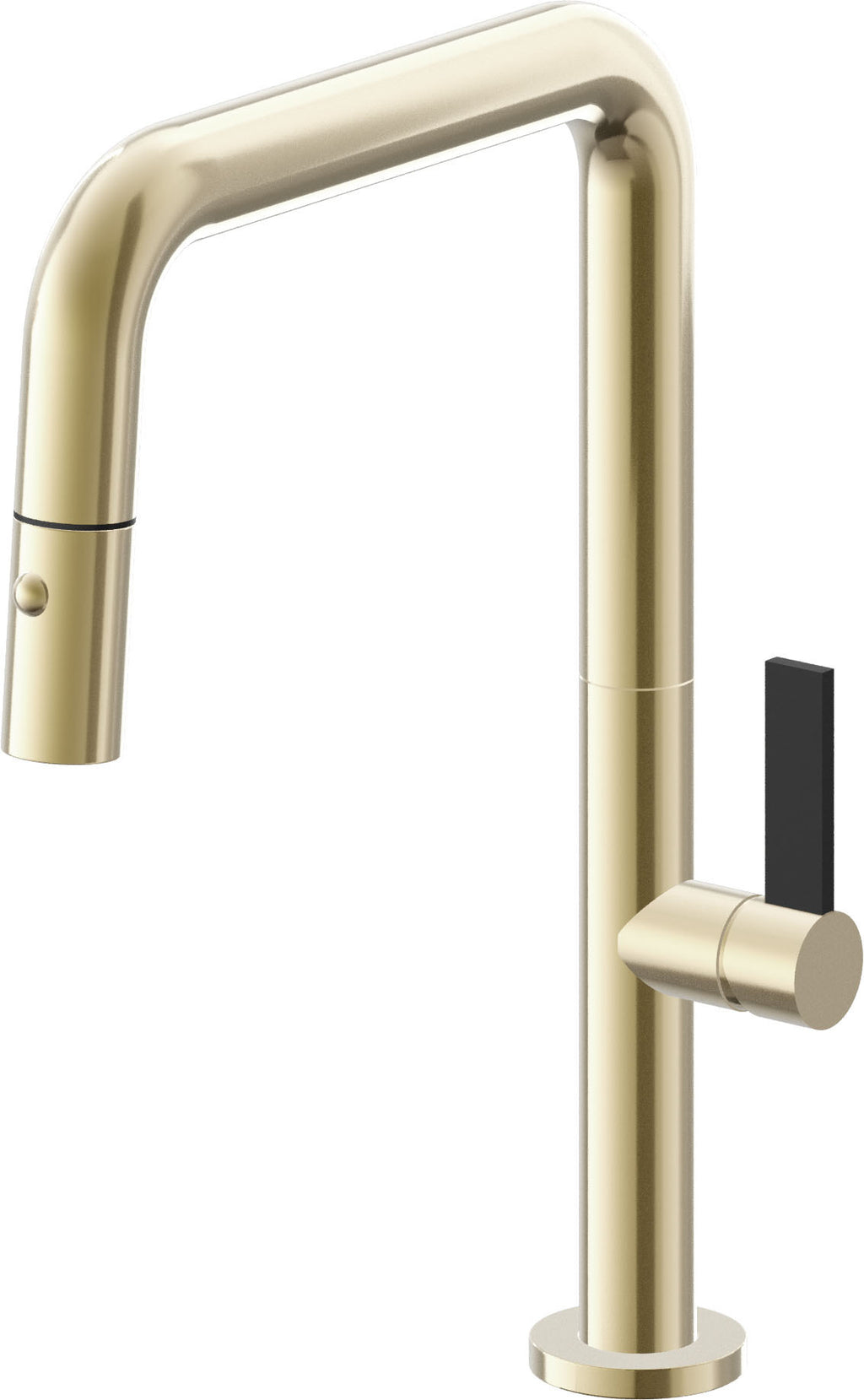 California Faucets Poetto Llave de Cocina Extraible Contemporanea con Rociador de Boton - Pico Cuadruple - Latón Pulido