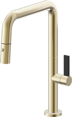 California Faucets Poetto Llave de Cocina Extraible Contemporanea con Rociador de Boton - Pico Cuadruple - Latón Pulido