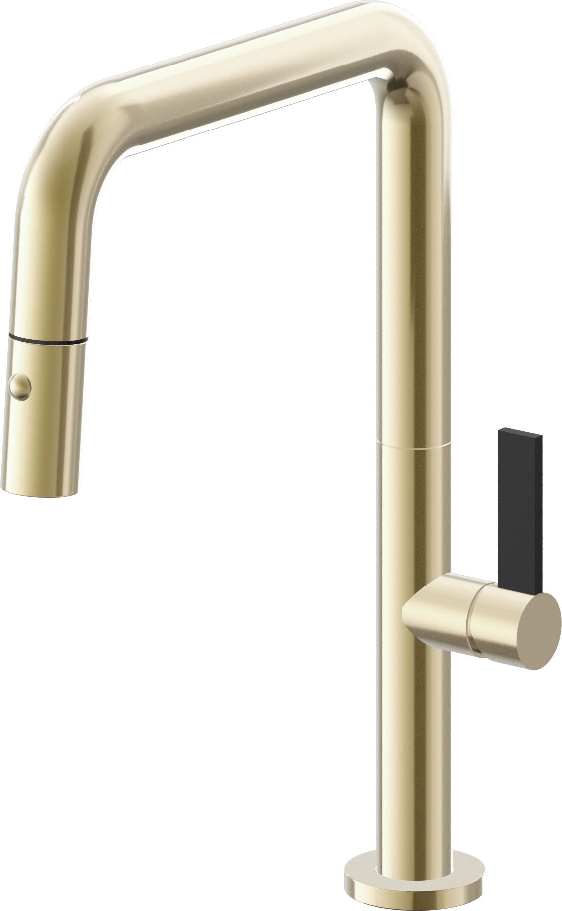 California Faucets Poetto Llave de Cocina Extraible Contemporanea con Rociador de Boton - Pico Cuadruple - Latón Pulido