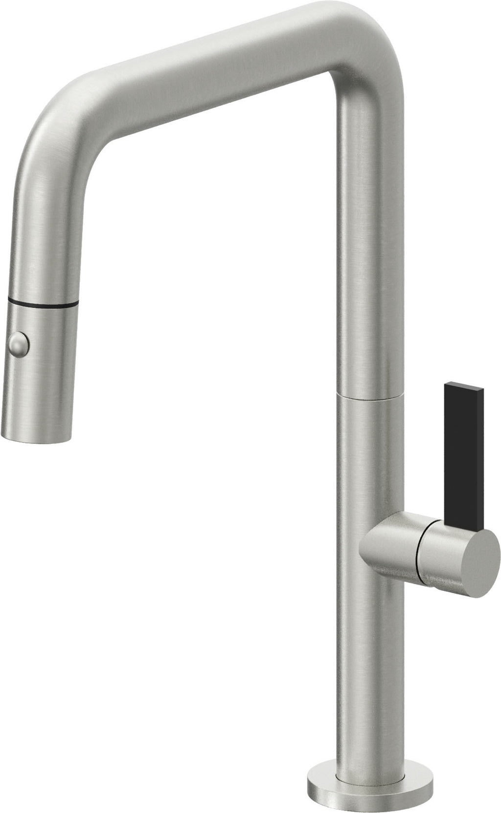 California Faucets Poetto Llave de Cocina Extraible Contemporanea con Rociador de Boton - Pico Cuadruple - Cromo Satinado