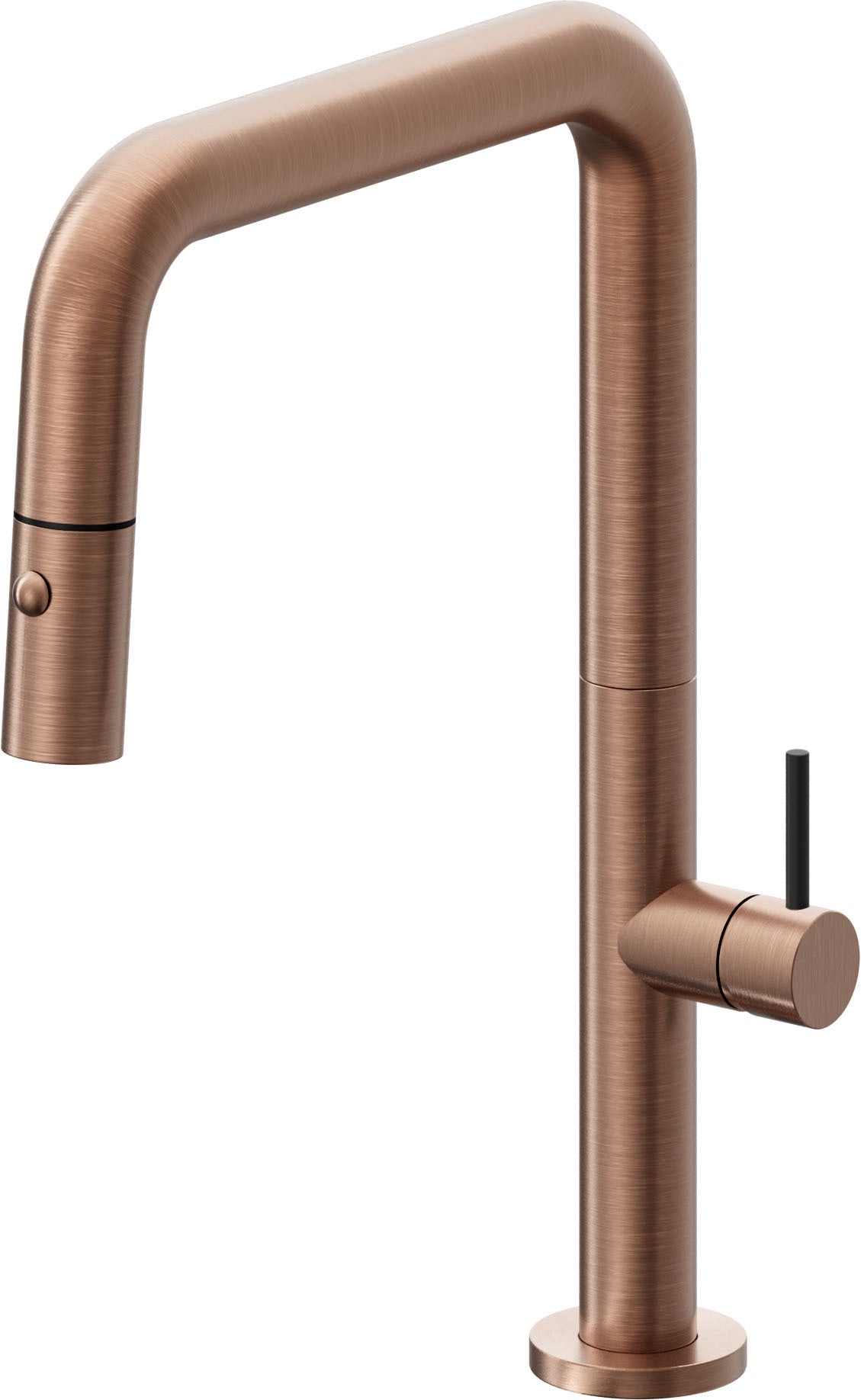California Faucets Poetto Llave de Cocina Extraible Contemporanea con Rociador de Boton - Pico Cuadruple - Cobre Antiguo Mate