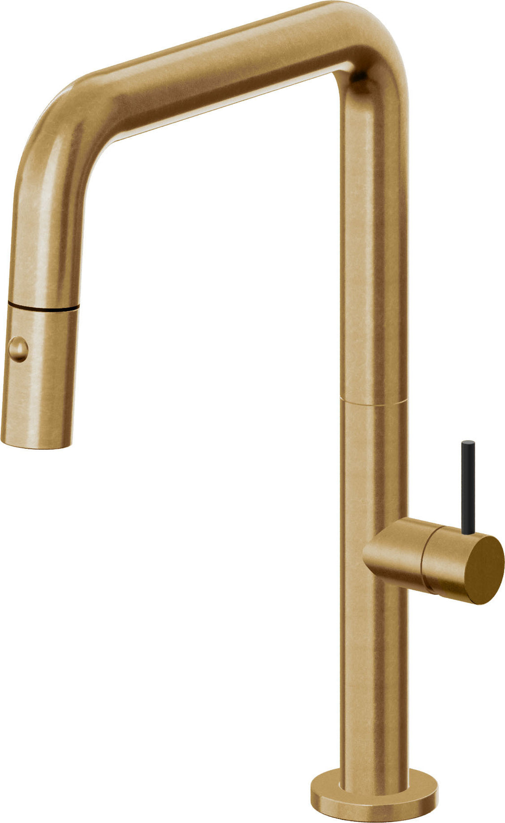 California Faucets Poetto Llave de Cocina Extraible Contemporanea con Rociador de Boton - Pico Cuadruple - Latón Bruñido