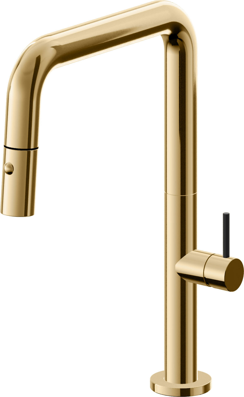 California Faucets Poetto Llave de Cocina Extraible Contemporanea con Rociador de Boton - Pico Cuadruple - Oro Francés