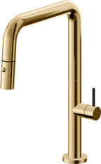 California Faucets Poetto Llave de Cocina Extraible Contemporanea con Rociador de Boton - Pico Cuadruple - Oro Francés