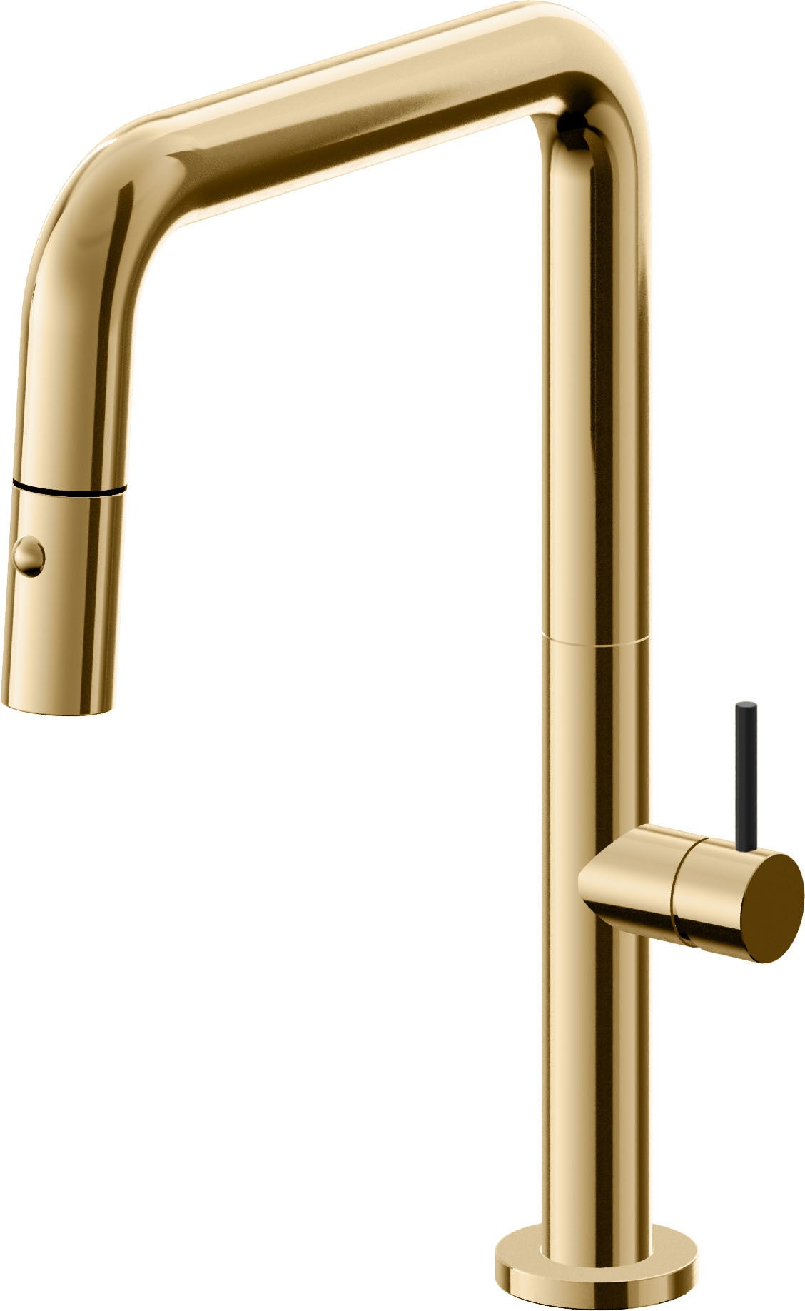 California Faucets Poetto Llave de Cocina Extraible Contemporanea con Rociador de Boton - Pico Cuadruple - Oro Francés