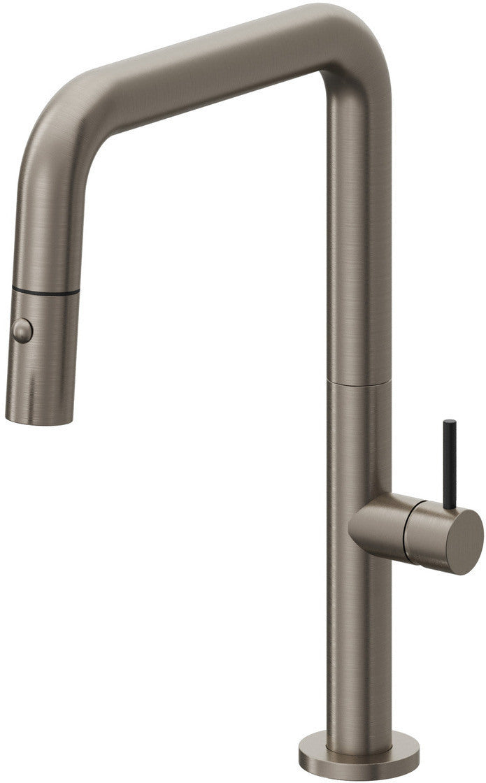 California Faucets Poetto Llave de Cocina Extraible Contemporanea con Rociador de Boton - Pico Cuadruple - Grafito