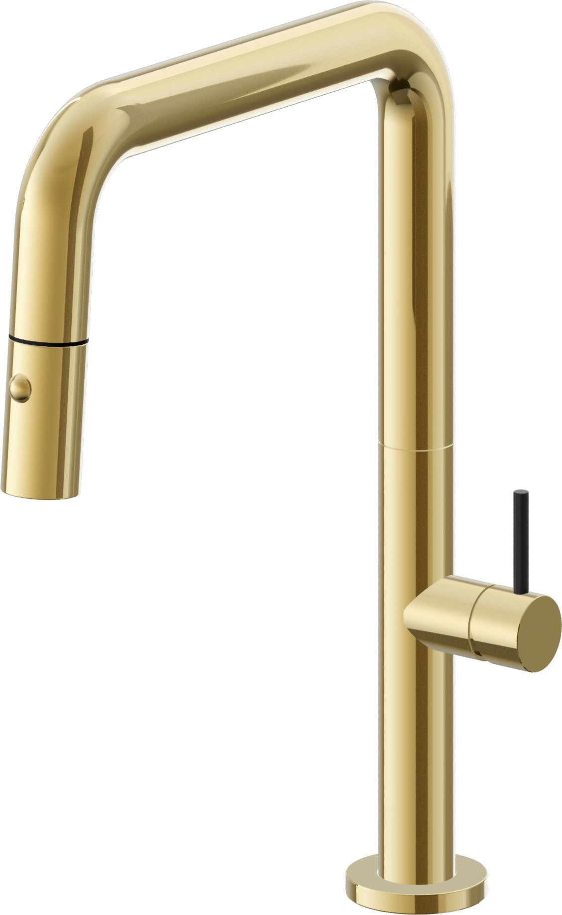California Faucets Poetto Llave de Cocina Extraible Contemporanea con Rociador de Boton - Pico Cuadruple - Oro Pulido de por Vida