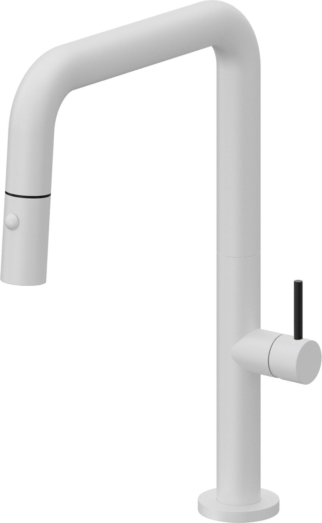 California Faucets Poetto Llave de Cocina Extraible Contemporanea con Rociador de Boton - Pico Cuadruple - Blanco Mate