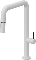 California Faucets Poetto Llave de Cocina Extraible Contemporanea con Rociador de Boton - Pico Cuadruple - Blanco Mate