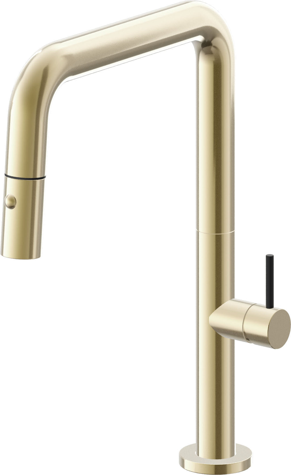California Faucets Poetto Llave de Cocina Extraible Contemporanea con Rociador de Boton - Pico Cuadruple - Latón Pulido