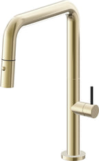 California Faucets Poetto Llave de Cocina Extraible Contemporanea con Rociador de Boton - Pico Cuadruple - Latón Pulido