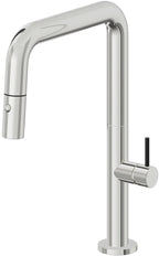 California Faucets Poetto Llave de Cocina Extraible Contemporanea con Rociador de Boton - Pico Cuadruple - Cromo Pulido