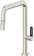 California Faucets Poetto Llave de Cocina Extraible Contemporanea con Rociador de Boton - Pico Cuadruple - Níquel Pulido