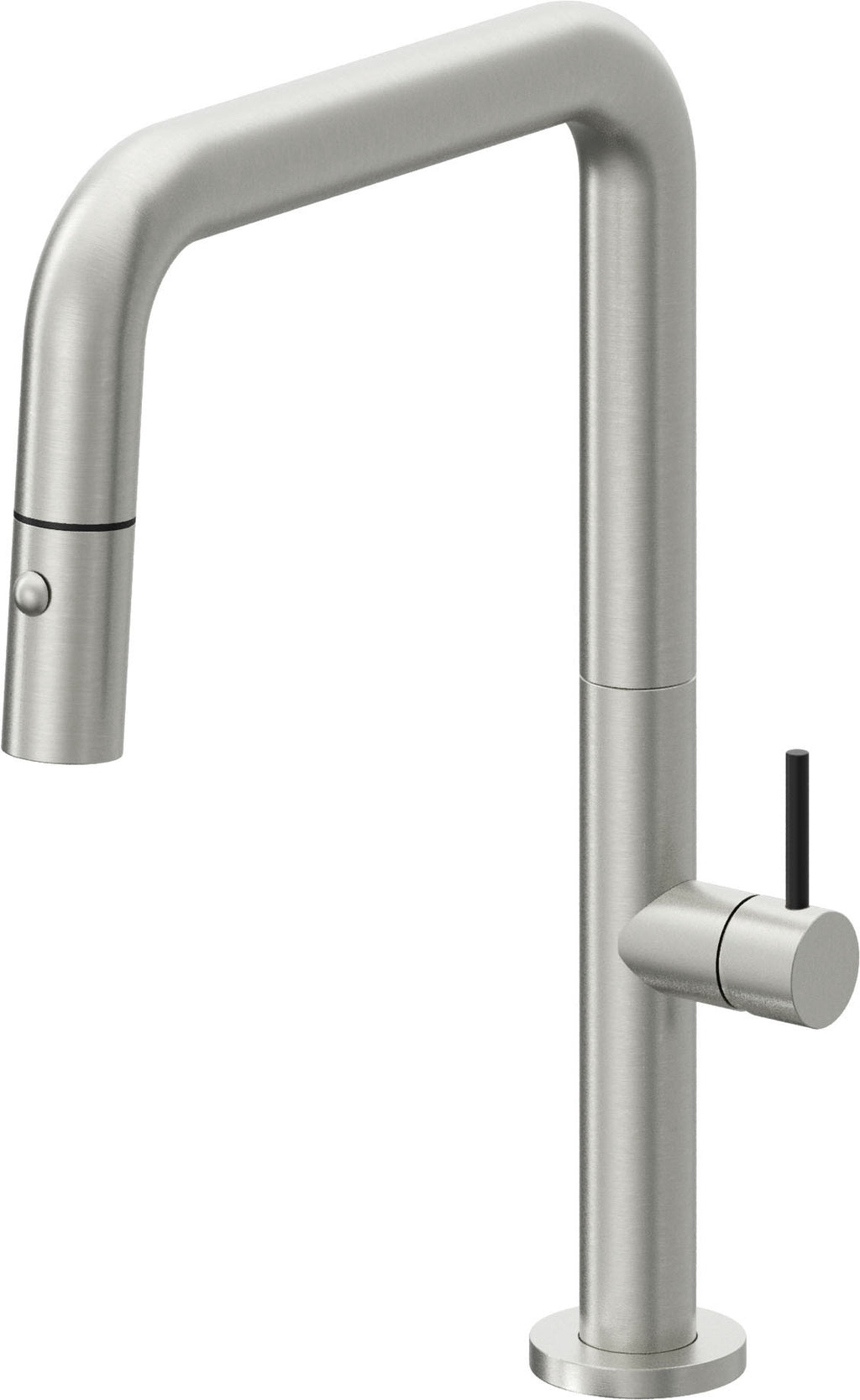 California Faucets Poetto Llave de Cocina Extraible Contemporanea con Rociador de Boton - Pico Cuadruple - Cromo Satinado