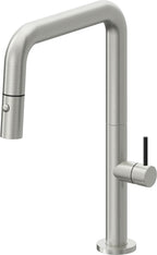 California Faucets Poetto Llave de Cocina Extraible Contemporanea con Rociador de Boton - Pico Cuadruple - Cromo Satinado