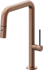 California Faucets Poetto Llave de Cocina Extraible Contemporanea con Rociador de Boton - Pico Cuadruple - Cobre Antiguo Mate
