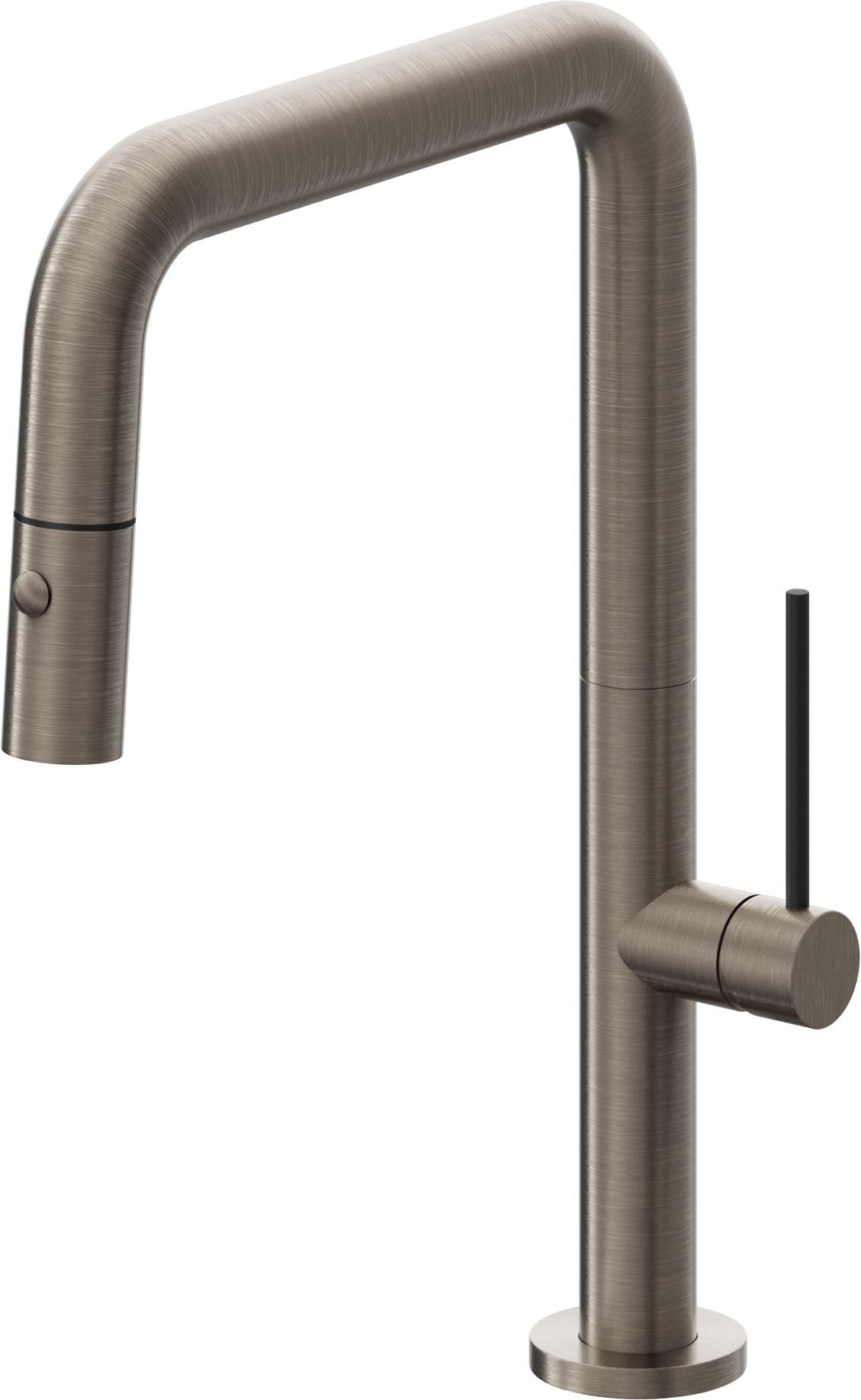 California Faucets Poetto Llave de Cocina Extraible Contemporanea con Rociador de Boton - Pico Cuadruple - Níquel Antiguo Mate