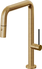 California Faucets Poetto Llave de Cocina Extraible Contemporanea con Rociador de Boton - Pico Cuadruple - Latón Bruñido