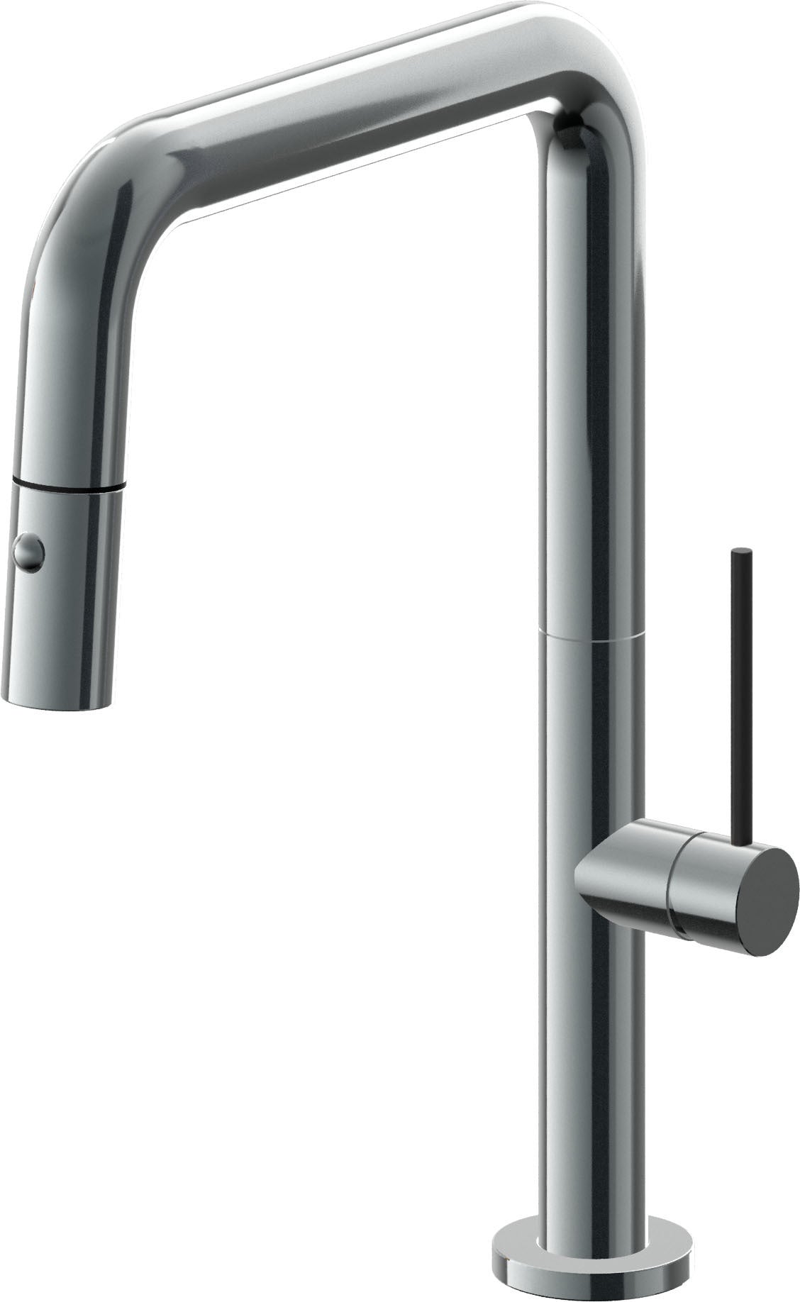 California Faucets Poetto Llave de Cocina Extraible Contemporanea con Rociador de Boton - Pico Cuadruple - Níquel Negro