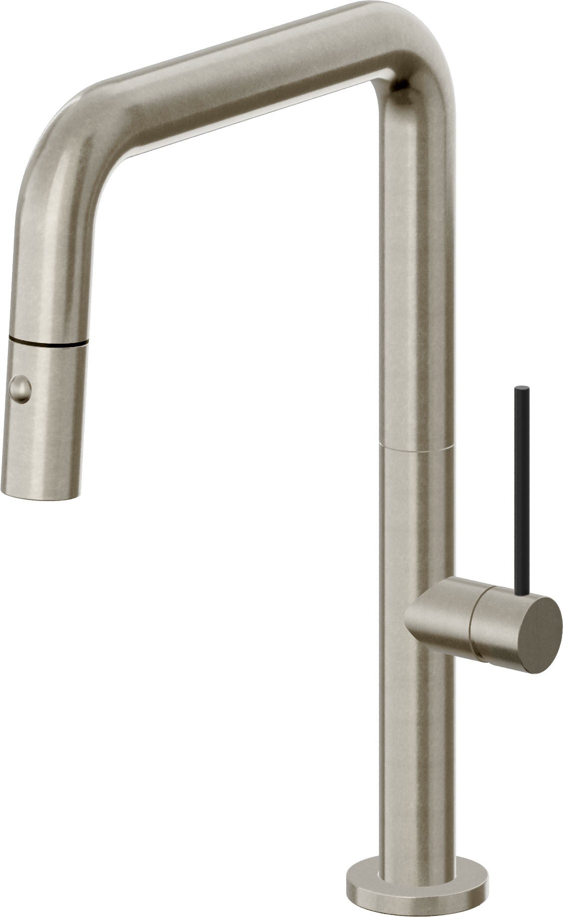 California Faucets Poetto Llave de Cocina Extraible Contemporanea con Rociador de Boton - Pico Cuadruple - Níquel Bruñido