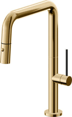 California Faucets Poetto Llave de Cocina Extraible Contemporanea con Rociador de Boton - Pico Cuadruple - Oro Francés