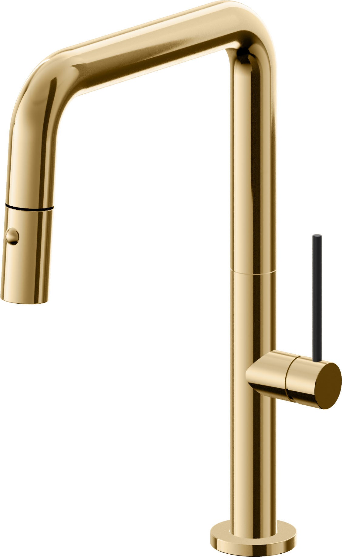 California Faucets Poetto Llave de Cocina Extraible Contemporanea con Rociador de Boton - Pico Cuadruple - Oro Francés