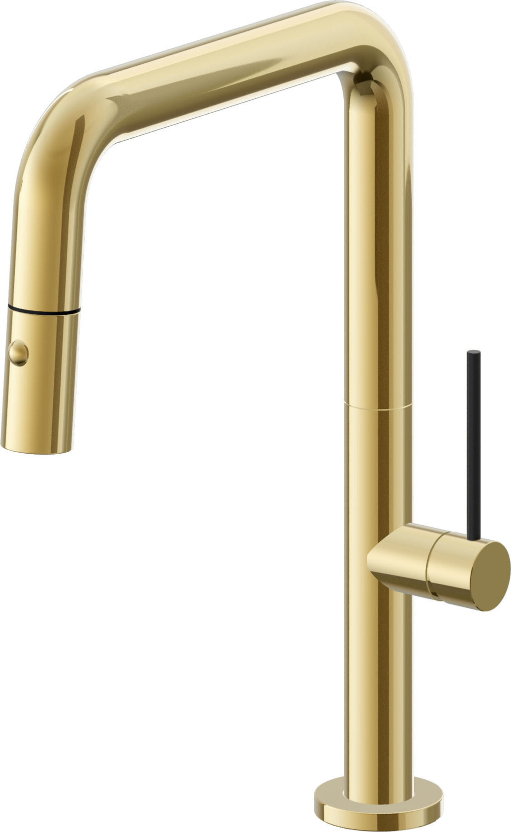 California Faucets Poetto Llave de Cocina Extraible Contemporanea con Rociador de Boton - Pico Cuadruple - Oro Pulido de por Vida