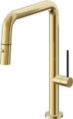 California Faucets Poetto Llave de Cocina Extraible Contemporanea con Rociador de Boton - Pico Cuadruple - Oro Pulido de por Vida