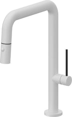 California Faucets Poetto Llave de Cocina Extraible Contemporanea con Rociador de Boton - Pico Cuadruple - Blanco Mate