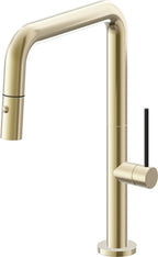 California Faucets Poetto Llave de Cocina Extraible Contemporanea con Rociador de Boton - Pico Cuadruple - Latón Pulido
