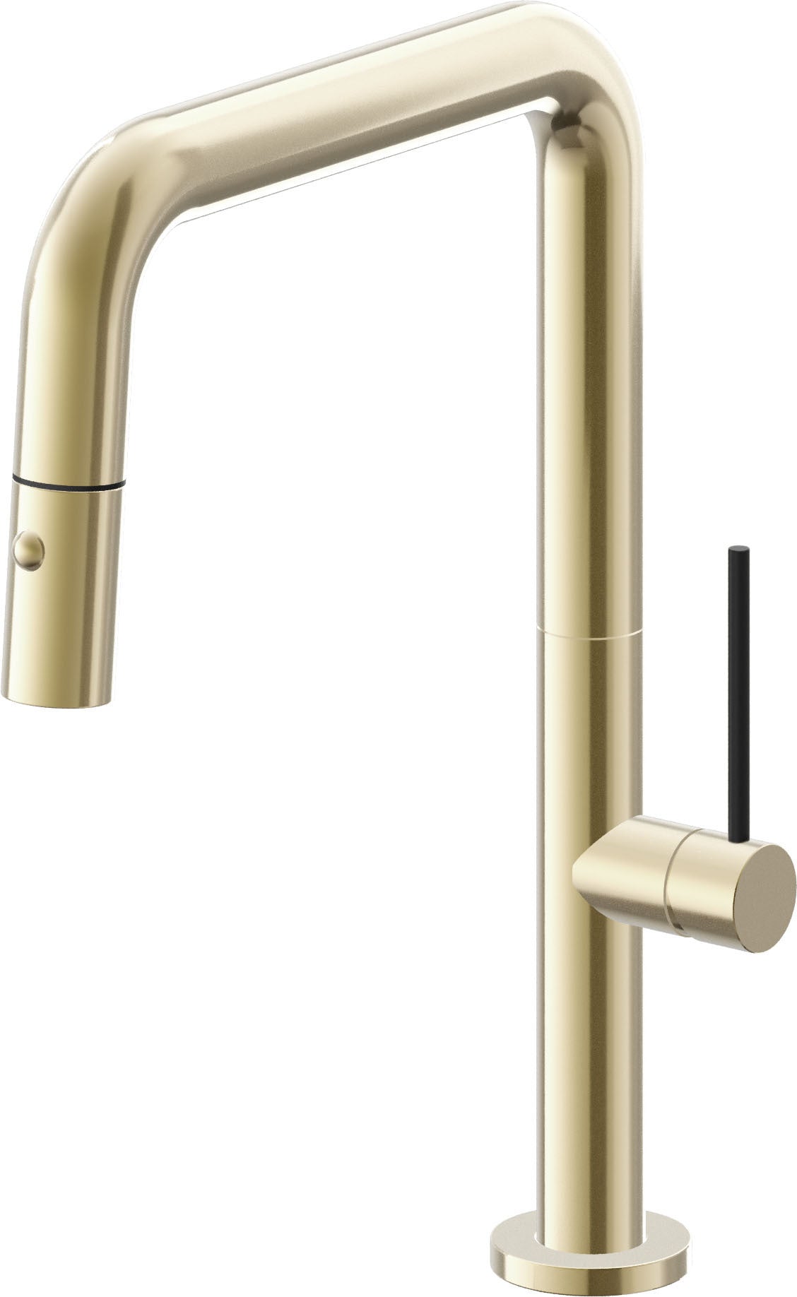 California Faucets Poetto Llave de Cocina Extraible Contemporanea con Rociador de Boton - Pico Cuadruple - Latón Pulido
